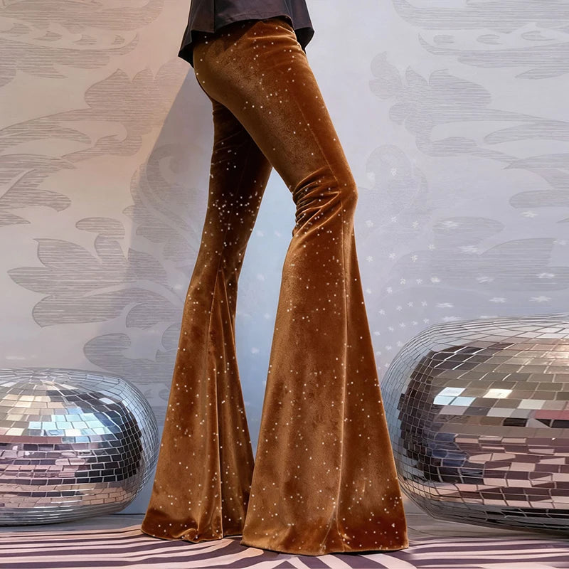 Mode velours pantalon femmes taille haute pantalon évasé pour les femmes automne hiver Stretch pantalon de fête rouge