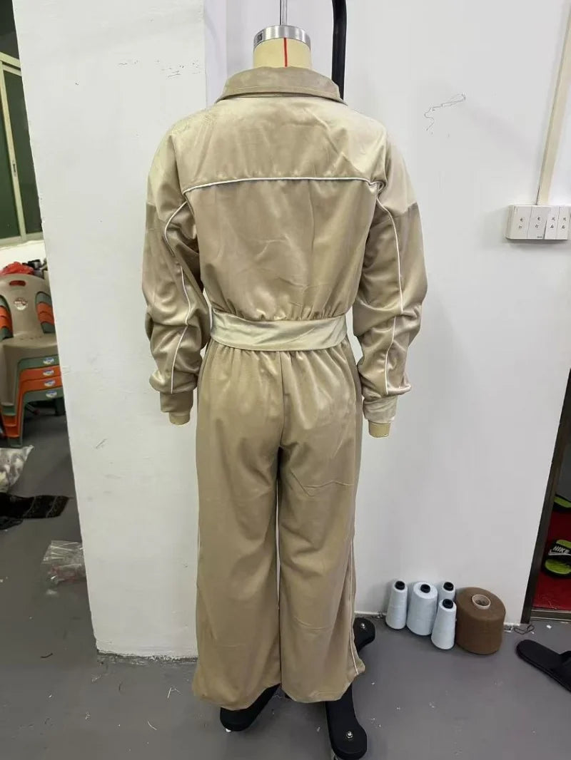 Ensemble 2 pièces en velours pour femme, vêtements d'automne 2026, sweat-shirt zippé et pantalon long, ensemble décontracté, survêtement en velours pour femme.