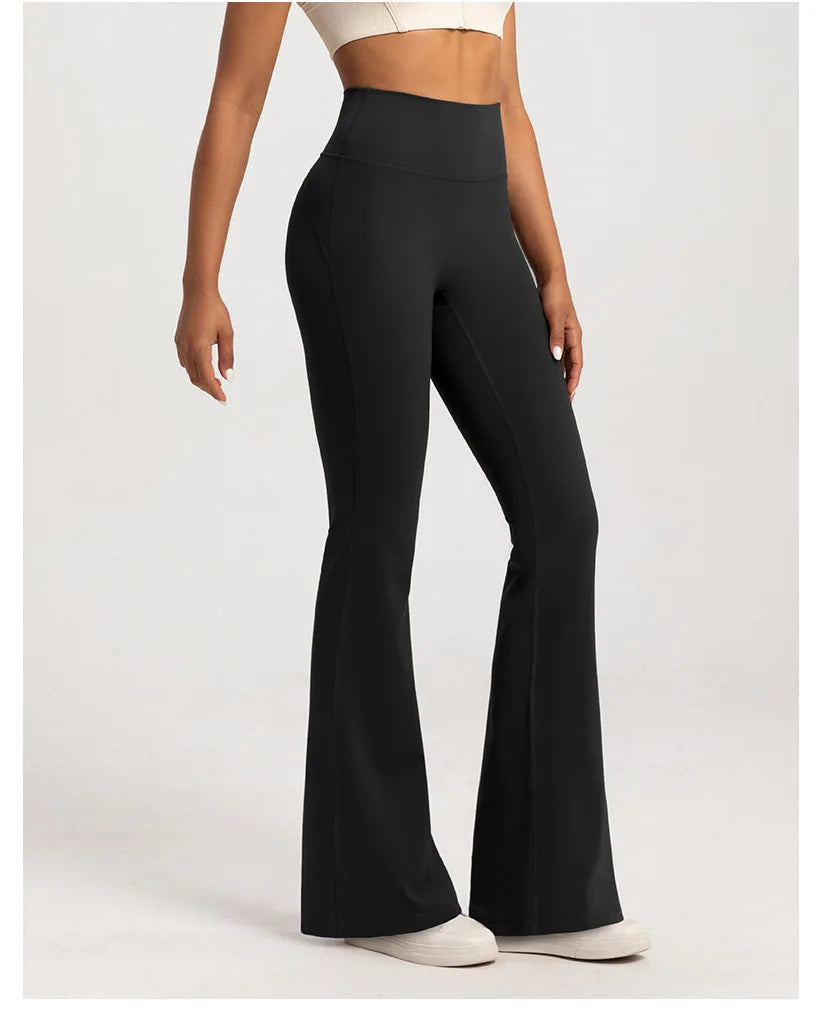 Pantalon évasé en velours pour femme, taille haute, couleur nude, amincissant, chaud, coupe large, pour le sport, le fitness et le yoga