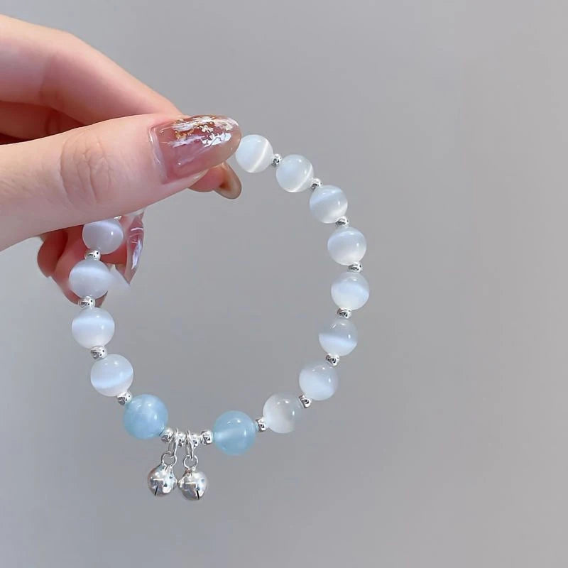 Bracelet pendentif lapin en pierre de lune pour femme, cristal, opale blanche, pierre naturelle, brin perlé, bijoux faits à la main, mode