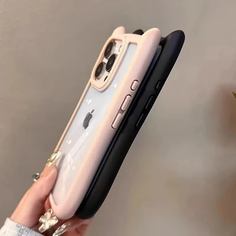 Coque de téléphone en Silicone souple avec oreilles de chat, étui arrière Transparent antichoc pour iPhone 16 17 13 15 14 12 11 Pro Max Air XS Max