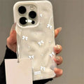 Coque de téléphone Coquette avec nœuds blancs pour iPhone 15 11 12 13 Plus 14 16 17 Pro Max 17 Air, motif perles mignonnes, ondulée, souple et antichoc