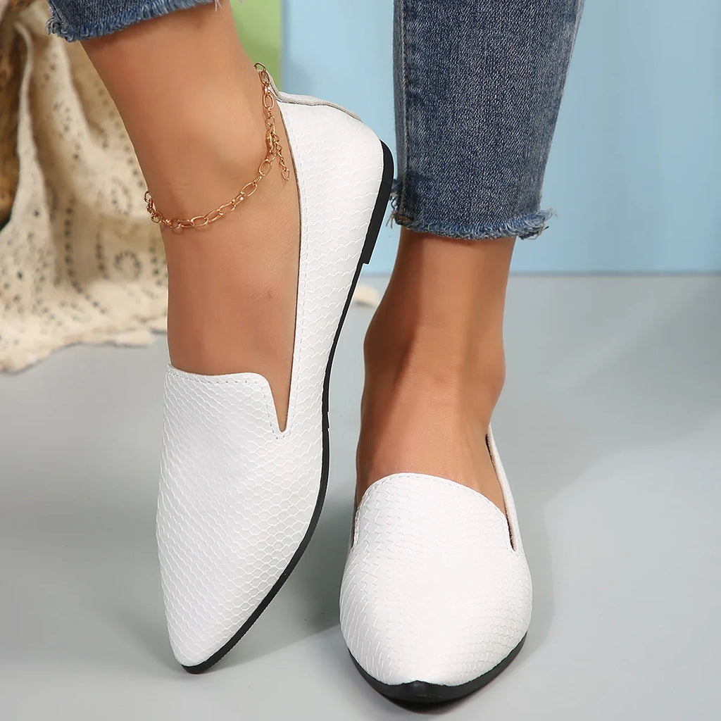 Chaussures pour femmes mocassins en cuir PU ballerines bout pointu pieds nus Slip-on décontracté talon bas mode pierre modèle femme chaussure plate