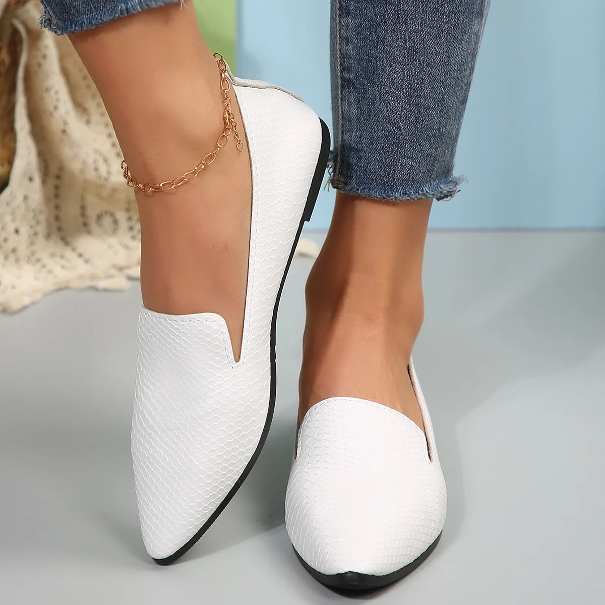 Chaussures pour femmes mocassins en cuir PU ballerines bout pointu pieds nus Slip-on décontracté talon bas mode pierre modèle femme chaussure plate