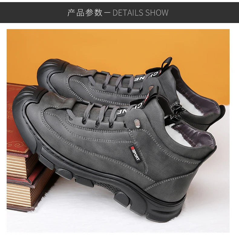 Bottes en cuir Pu hommes printemps chaussures hautes décontractées pour hommes tendance fermeture éclair chaussures plates hiver Sneaker vulcanisé cheville Tennis Zapatillas