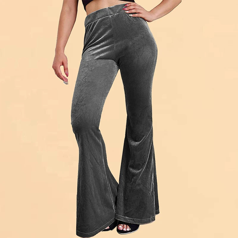 Pantalon évasé en velours pour femme, pantalon à cloche, coupe couvertes, taille haute, décontracté, automne, hiver
