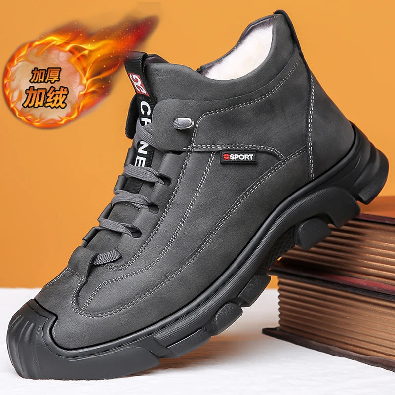 Bottes en cuir Pu hommes printemps chaussures hautes décontractées pour hommes tendance fermeture éclair chaussures plates hiver Sneaker vulcanisé cheville Tennis Zapatillas