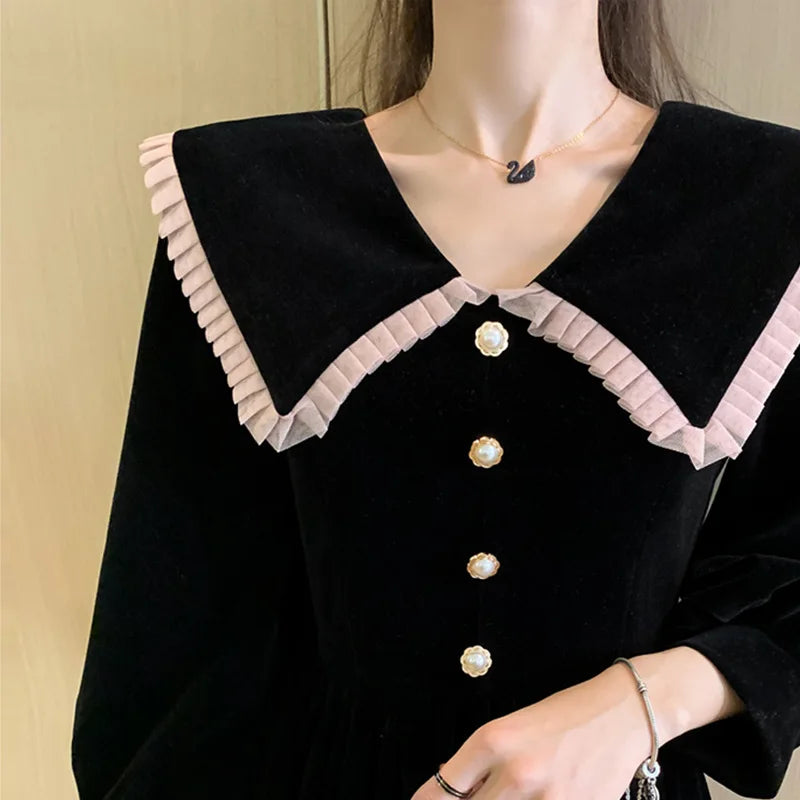 Robe en velours pour femmes, jupe longue Kimono à la mode, taille française, printemps automne