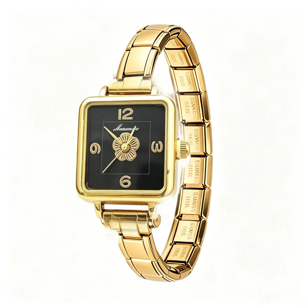Montre à breloques DIY 9MM, style vintage de luxe, en acier inoxydable, bracelet à maillons italiens dorés pour femme, idéale pour le bureau au quotidien