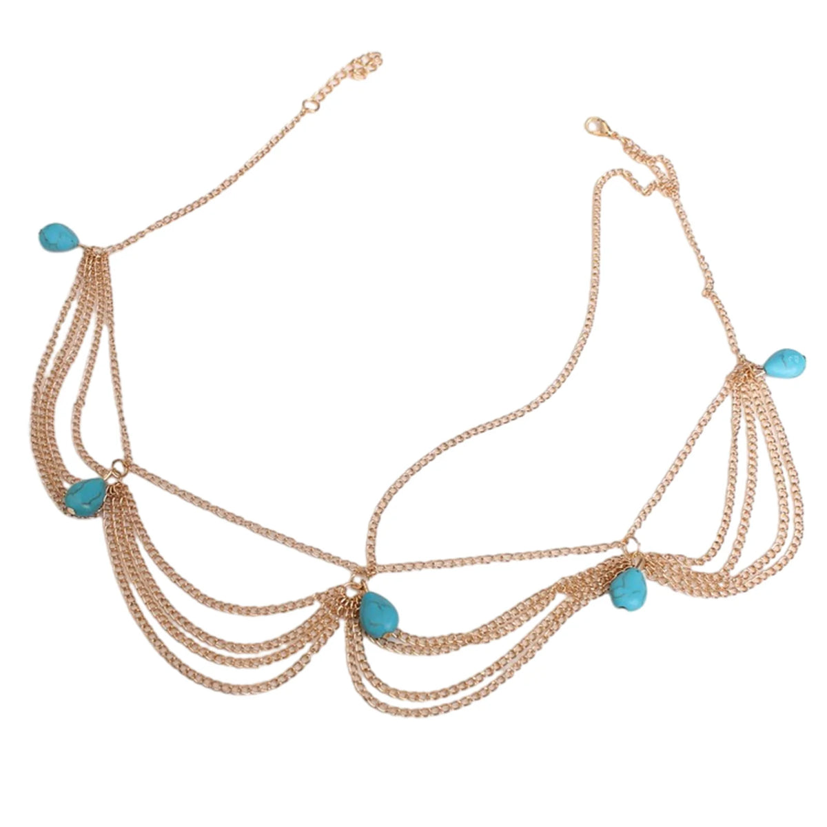 Accessoires de cheveux bohème pour femmes, élégant, Vintage, Turquoise, chaîne frontale, pompon exquis, pierres précieuses, cerceau pour cheveux