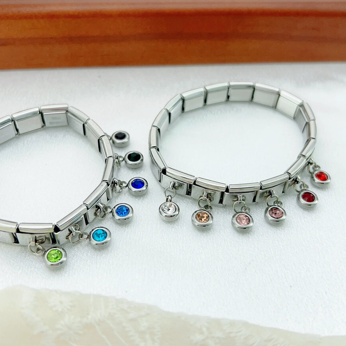 2025 femmes mode douze mois Zircon italien breloques liens modulaire ajustement 9mm en acier inoxydable élastique Bracelet bricolage fabrication de bijoux