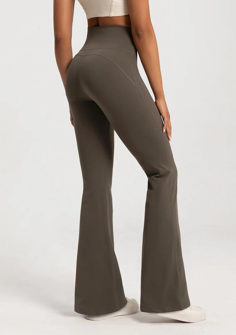 Pantalon évasé en velours pour femme, taille haute, couleur nude, amincissant, chaud, coupe large, pour le sport, le fitness et le yoga