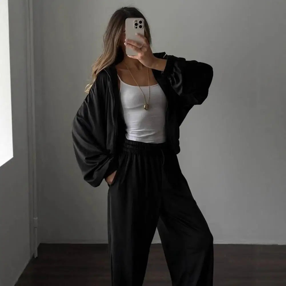 Ensemble de survêtement en velours pour femme, deux pièces, veste courte zippée et pantalon long, tenue décontractée pour femme ﻿