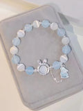 Bracelet pendentif lapin en pierre de lune pour femme, cristal, opale blanche, pierre naturelle, brin perlé, bijoux faits à la main, mode
