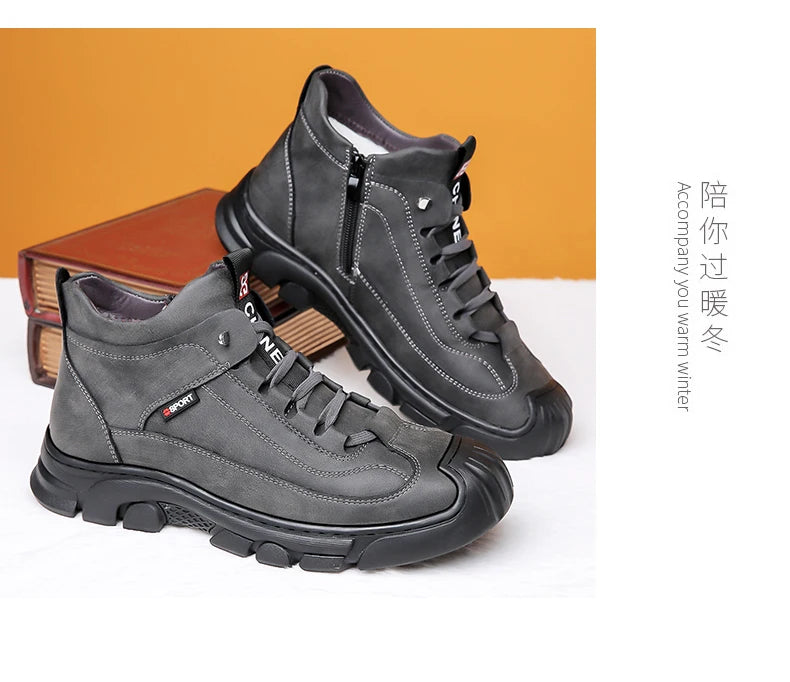 Bottes en cuir Pu hommes printemps chaussures hautes décontractées pour hommes tendance fermeture éclair chaussures plates hiver Sneaker vulcanisé cheville Tennis Zapatillas