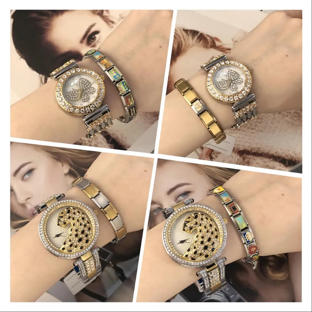 2025 femmes mode douze mois Zircon italien breloques liens modulaire ajustement 9mm en acier inoxydable élastique Bracelet bricolage fabrication de bijoux