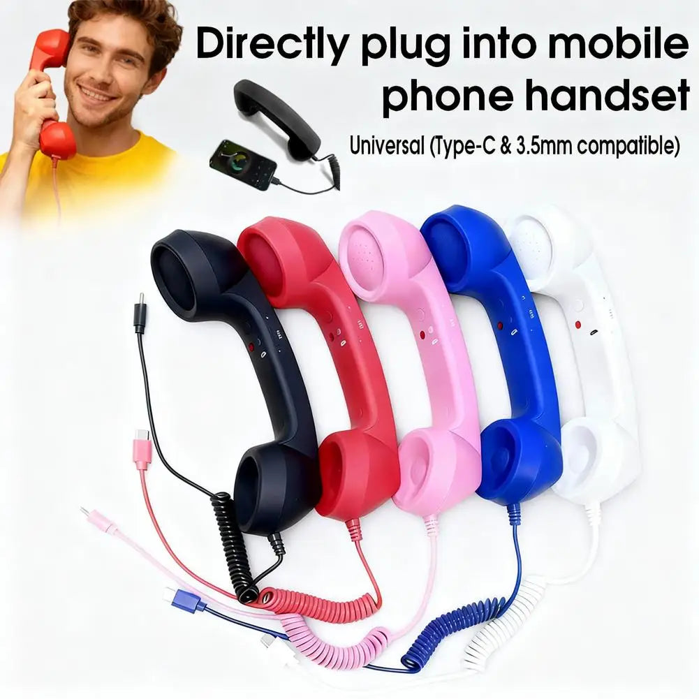 combiné de téléphone rétro type-c et 3.5mm, casque de téléphone Portable Vintage pour vidéoconférences mobiles
