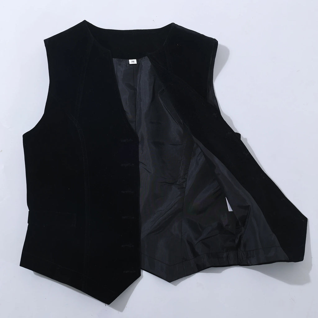 Gilet en velours Vintage pour femmes, col en V, court, sans manches, hauts décontractés, veste ajustée régulière