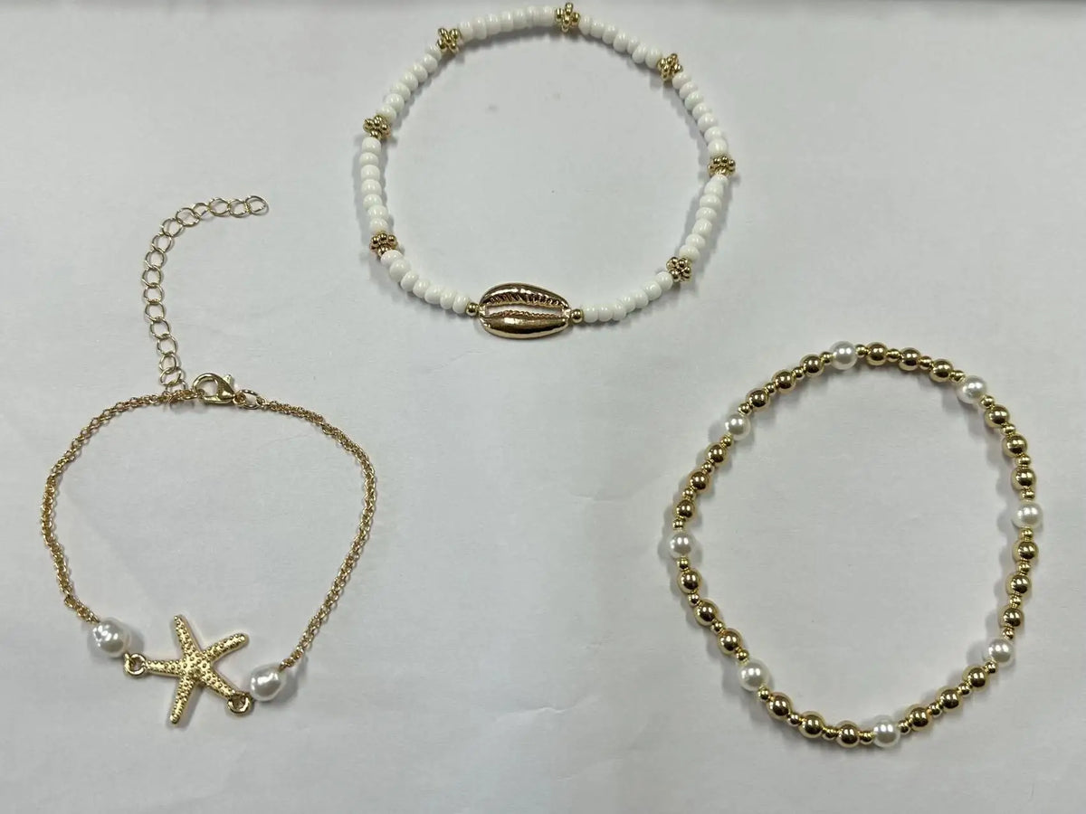 Chaînes de cheville de Style bohème pour femmes, accessoires de pied à trois couches avec perles de riz, coquillages et étoile de mer
