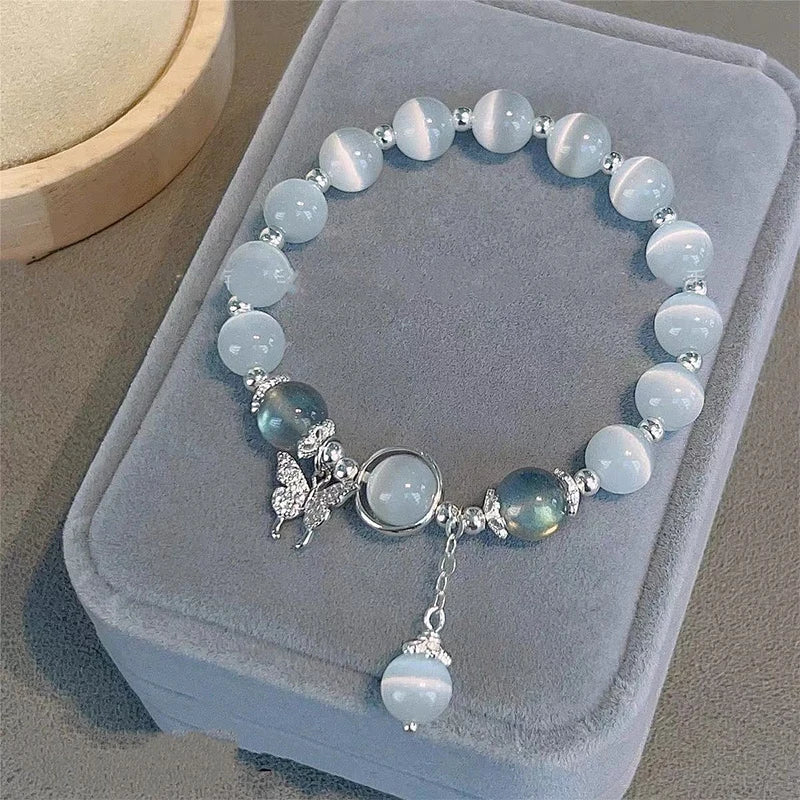 Bracelet pendentif lapin en pierre de lune pour femme, cristal, opale blanche, pierre naturelle, brin perlé, bijoux faits à la main, mode