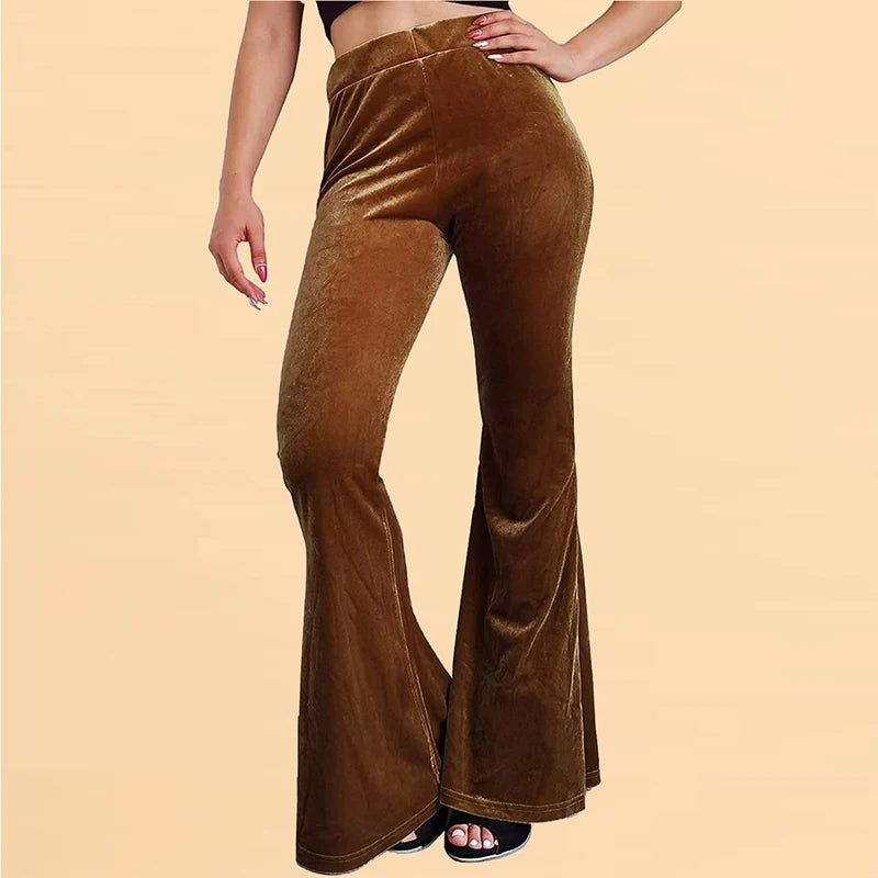 Pantalon évasé en velours pour femme, pantalon à cloche, coupe couvertes, taille haute, décontracté, automne, hiver