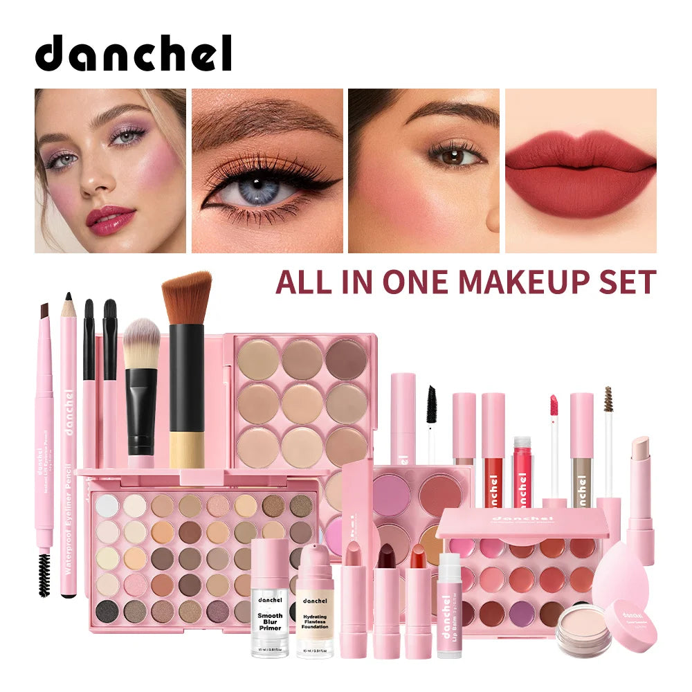 Ensemble de maquillage tout-en-un comprenant tous les cosmétiques, y compris le maquillage de base, le correcteur, le contour, le blush en poudre, le maquillage des sourcils, des yeux et des lèvres