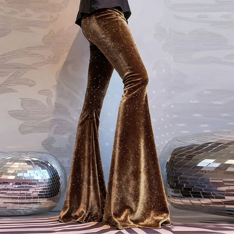 Mode velours pantalon femmes taille haute pantalon évasé pour les femmes automne hiver Stretch pantalon de fête rouge