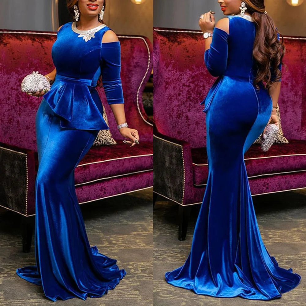 Robe d'été personnalisée en velours pour femmes, style sirène, mode Ankara, rouge, Vetement Femme, noire, Sexy, longueur au sol, 2023