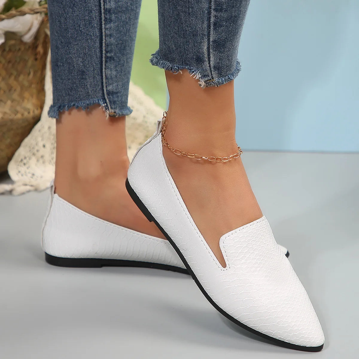 Chaussures pour femmes mocassins en cuir PU ballerines bout pointu pieds nus Slip-on décontracté talon bas mode pierre modèle femme chaussure plate