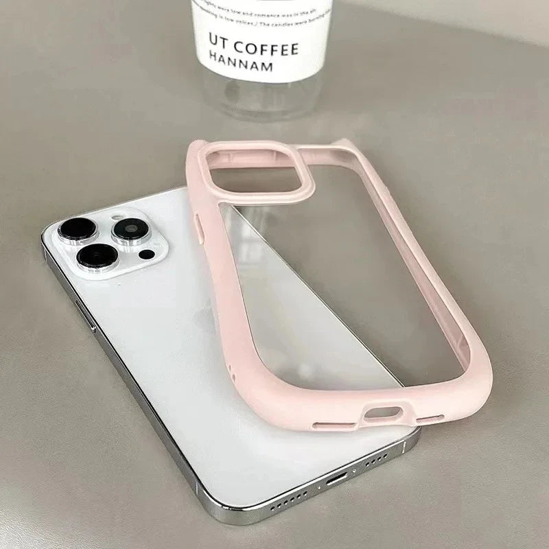 Coque de téléphone en Silicone souple avec oreilles de chat, étui arrière Transparent antichoc pour iPhone 16 17 13 15 14 12 11 Pro Max Air XS Max