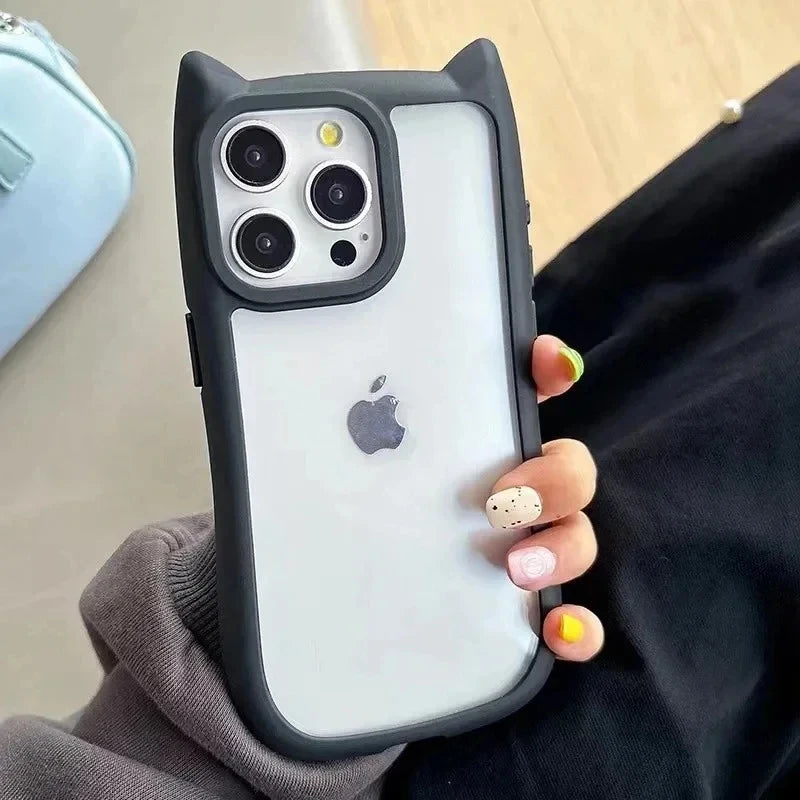 Coque de téléphone en Silicone souple avec oreilles de chat, étui arrière Transparent antichoc pour iPhone 16 17 13 15 14 12 11 Pro Max Air XS Max