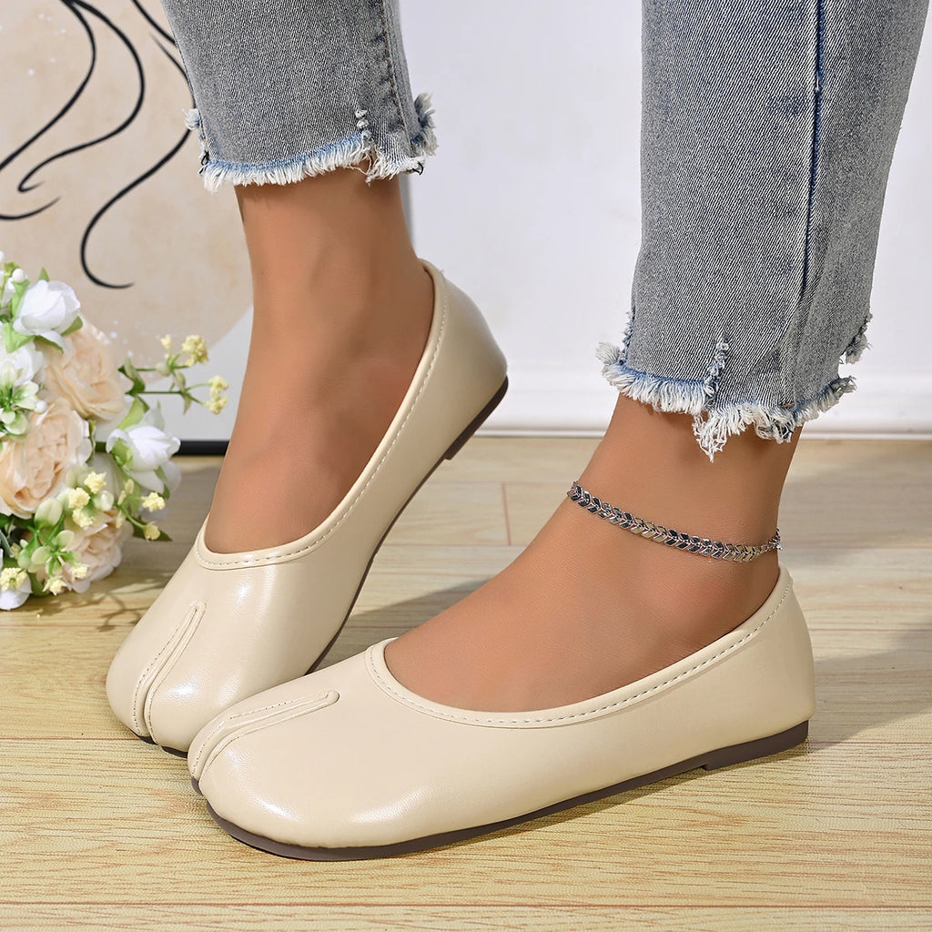 Chaussures Tabi en cuir PU tendance pour femmes, fabriquées à la main, chaussures plates de haute qualité, design de luxe, mules à bout fendu.