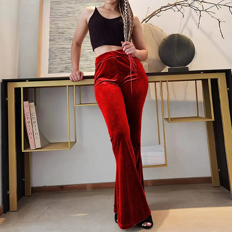 Pantalon évasé en velours pour femme, pantalon à cloche, coupe couvertes, taille haute, décontracté, automne, hiver