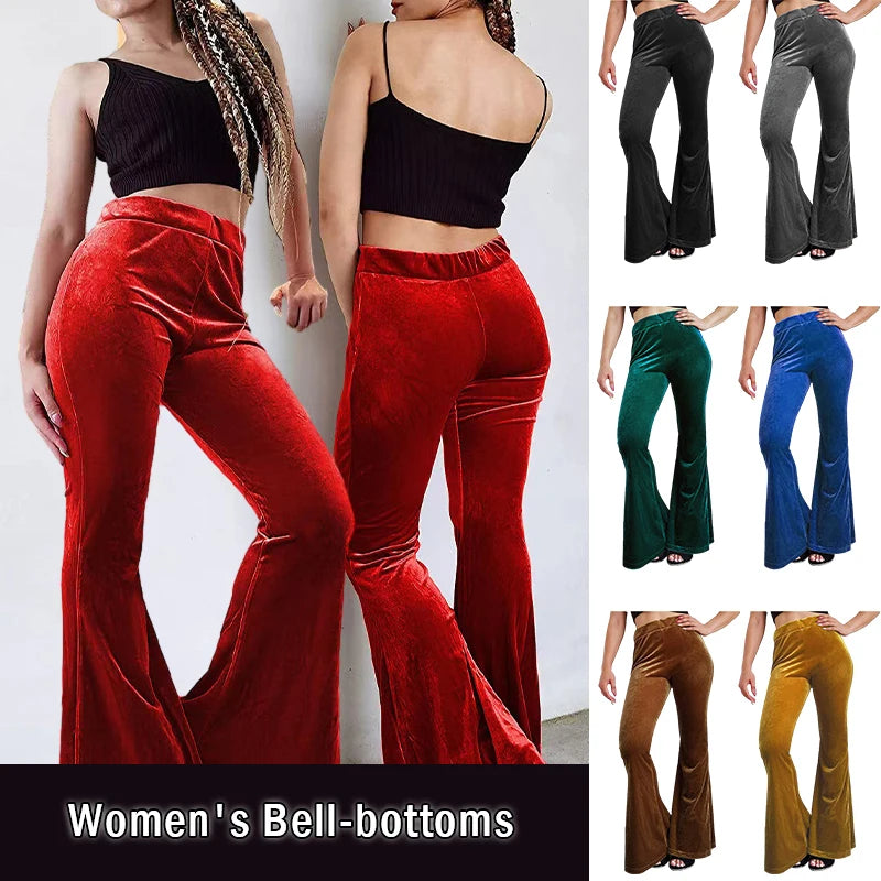 Pantalon évasé en velours pour femme, pantalon à cloche, coupe couvertes, taille haute, décontracté, automne, hiver