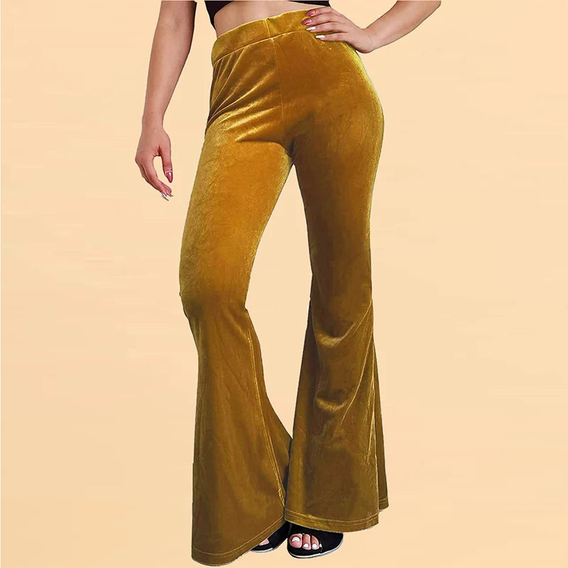 Pantalon évasé en velours pour femme, pantalon à cloche, coupe couvertes, taille haute, décontracté, automne, hiver