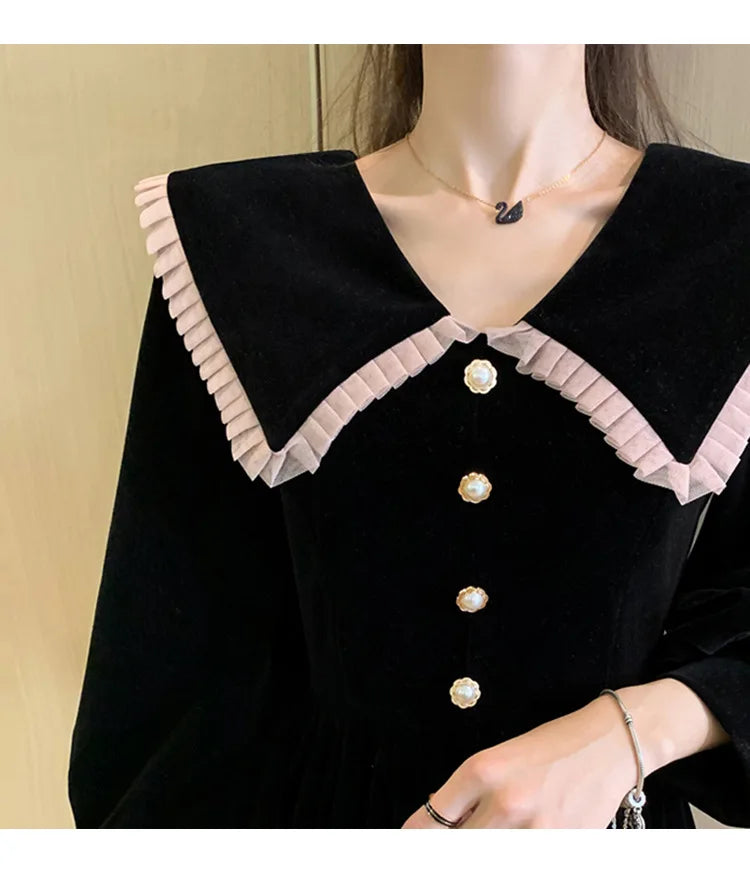 Robe en velours pour femmes, jupe longue Kimono à la mode, taille française, printemps automne