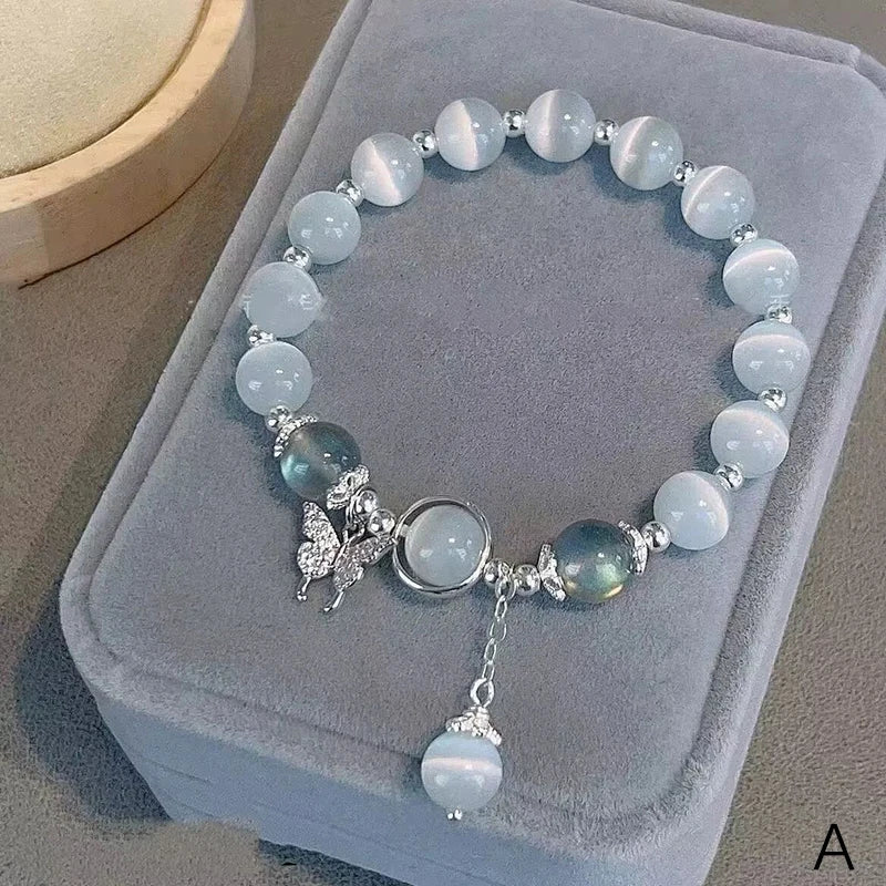 Bracelet pendentif lapin en pierre de lune pour femme, cristal, opale blanche, pierre naturelle, brin perlé, bijoux faits à la main, mode