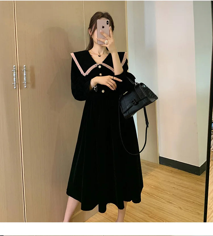 Robe en velours pour femmes, jupe longue Kimono à la mode, taille française, printemps automne