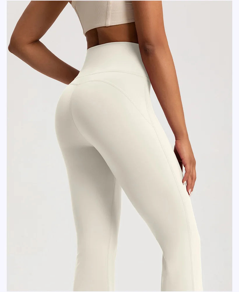 Pantalon évasé en velours pour femme, taille haute, couleur nude, amincissant, chaud, coupe large, pour le sport, le fitness et le yoga
