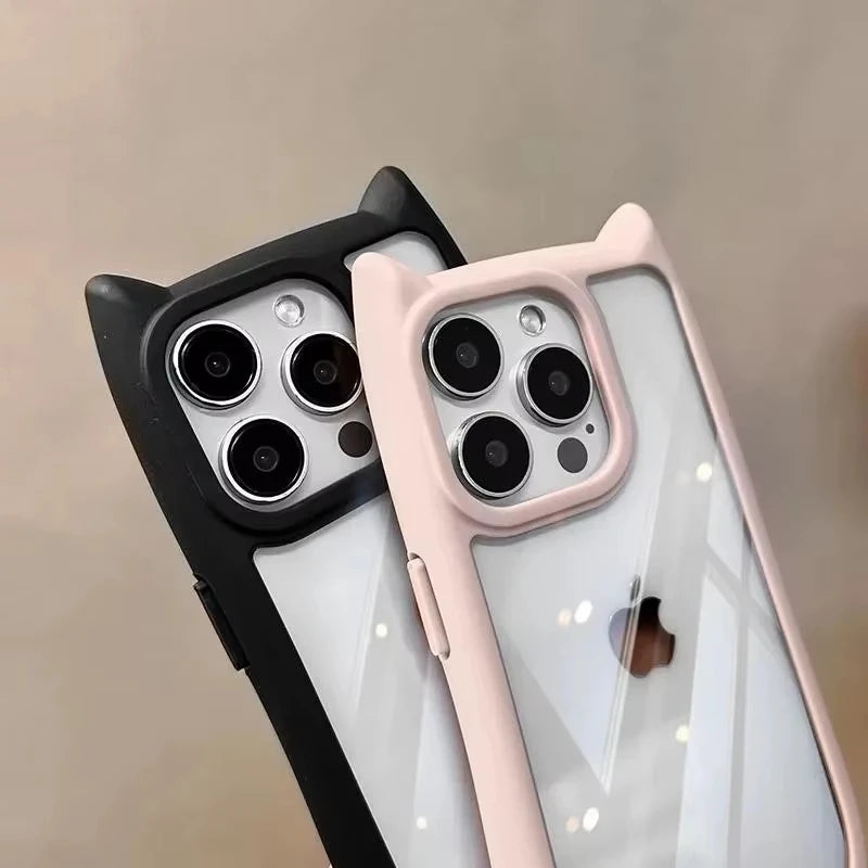 Coque de téléphone en Silicone souple avec oreilles de chat, étui arrière Transparent antichoc pour iPhone 16 17 13 15 14 12 11 Pro Max Air XS Max