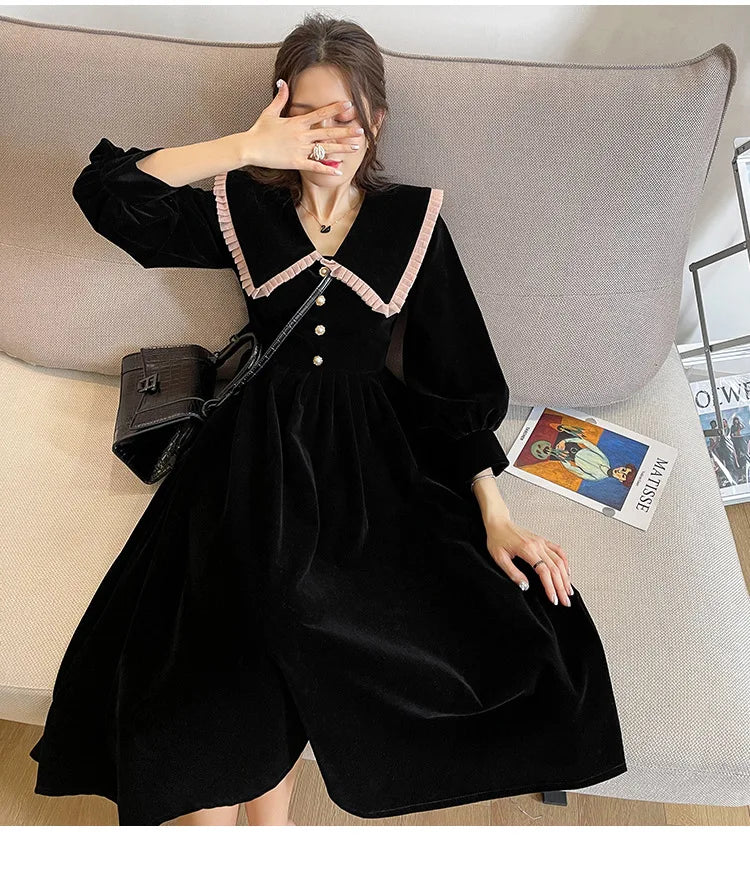 Robe en velours pour femmes, jupe longue Kimono à la mode, taille française, printemps automne