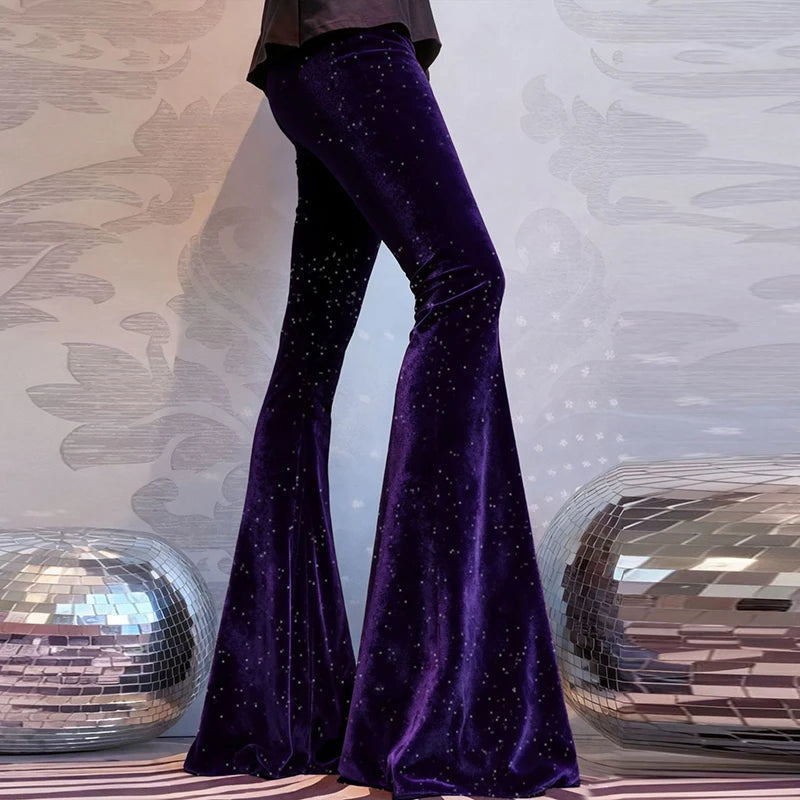 Mode velours pantalon femmes taille haute pantalon évasé pour les femmes automne hiver Stretch pantalon de fête rouge