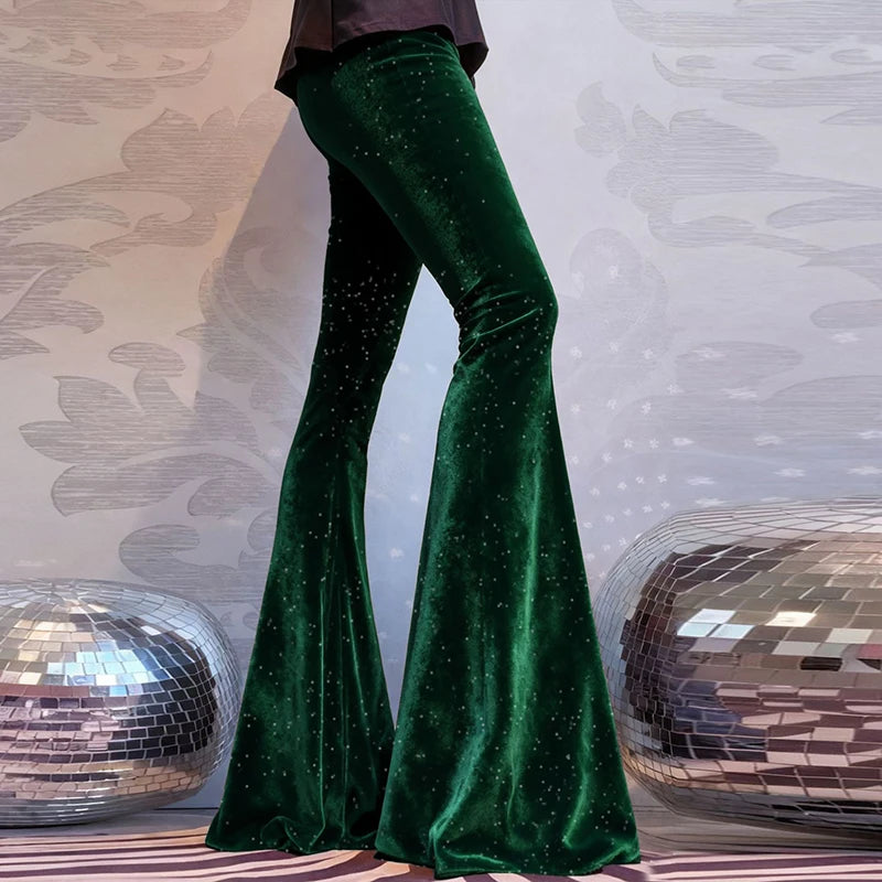 Mode velours pantalon femmes taille haute pantalon évasé pour les femmes automne hiver Stretch pantalon de fête rouge