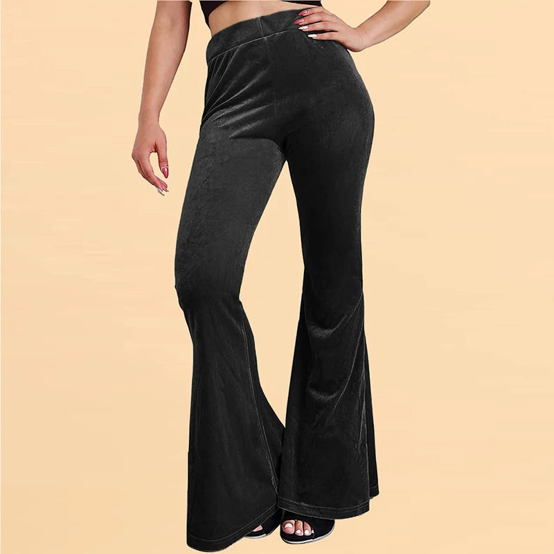 Pantalon évasé en velours pour femme, pantalon à cloche, coupe couvertes, taille haute, décontracté, automne, hiver