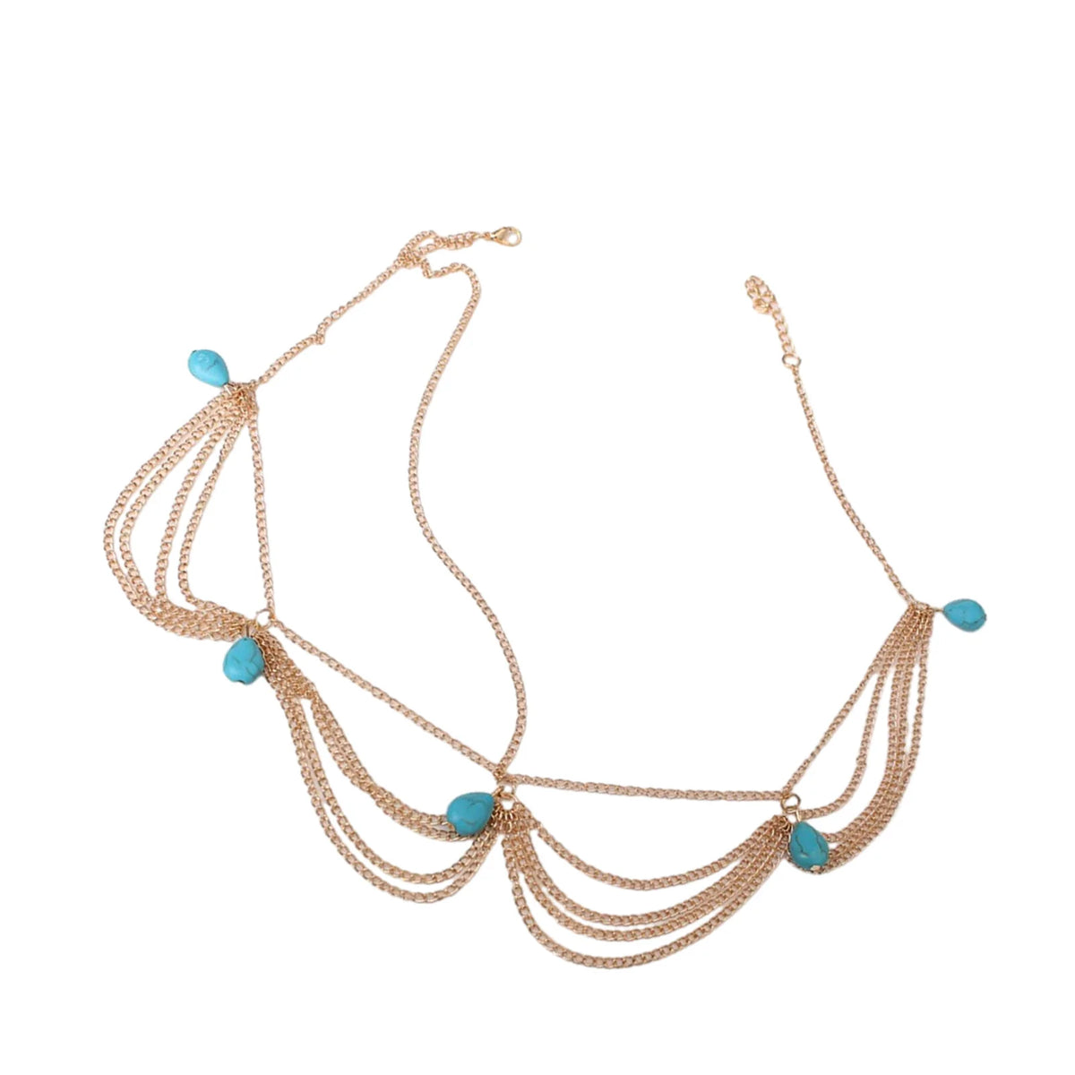 Accessoires de cheveux bohème pour femmes, élégant, Vintage, Turquoise, chaîne frontale, pompon exquis, pierres précieuses, cerceau pour cheveux