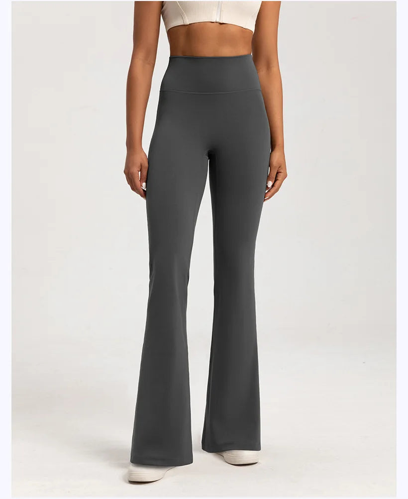 Pantalon évasé en velours pour femme, taille haute, couleur nude, amincissant, chaud, coupe large, pour le sport, le fitness et le yoga