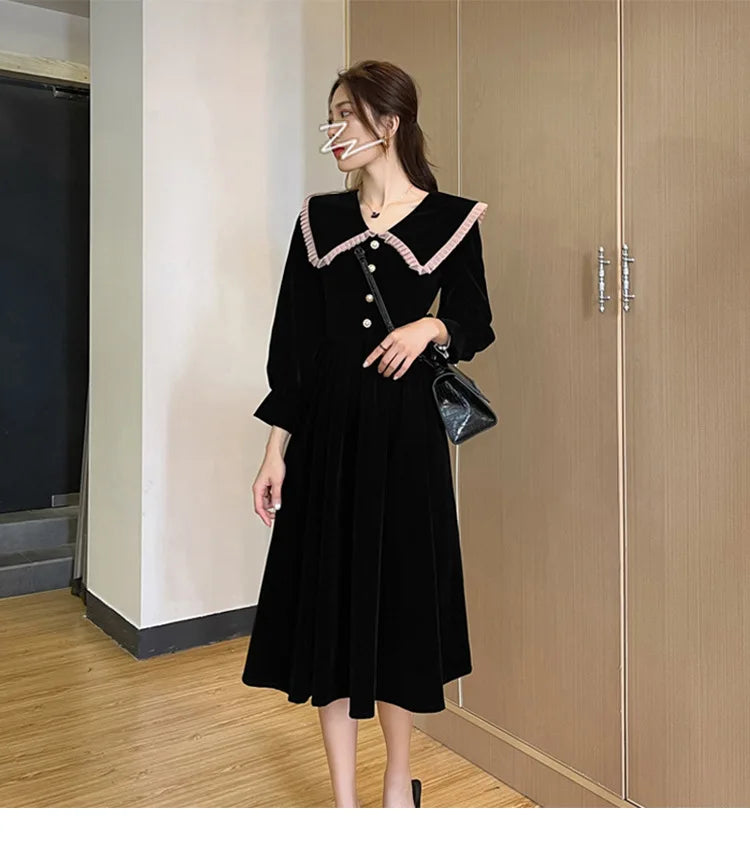 Robe en velours pour femmes, jupe longue Kimono à la mode, taille française, printemps automne