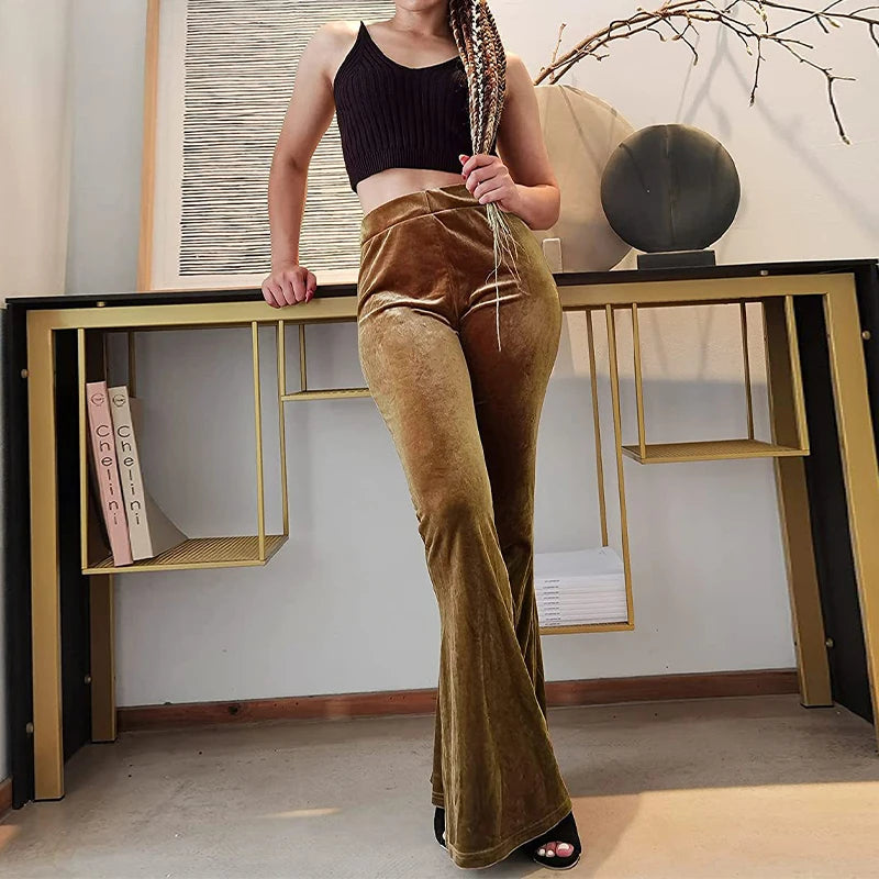 Pantalon évasé en velours pour femme, pantalon à cloche, coupe couvertes, taille haute, décontracté, automne, hiver
