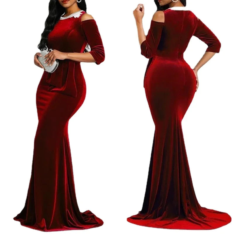 Robe d'été personnalisée en velours pour femmes, style sirène, mode Ankara, rouge, Vetement Femme, noire, Sexy, longueur au sol, 2023