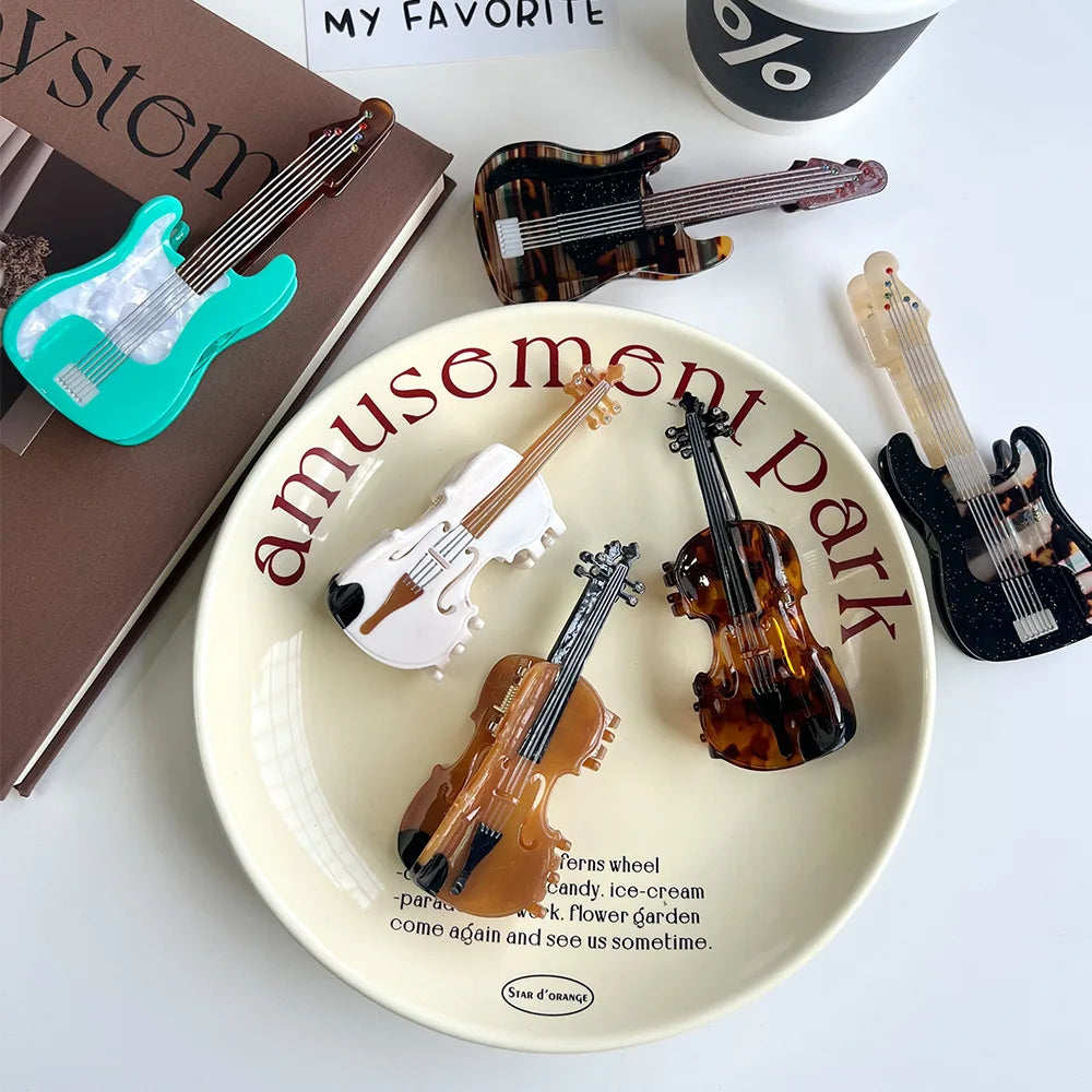 Accessoire de cheveux pour femmes, nouveau violon basse, acide acétique léger, luxe, queue de cheval haute, pince requin, couleur blanche, griffes simples à la mode
